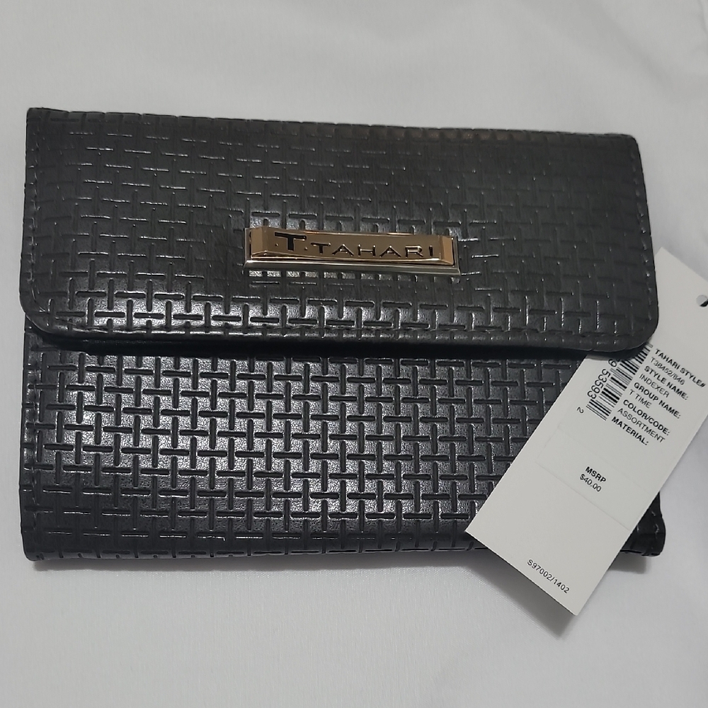 Tahari Grey Woven Wallet Button Closure NWT
